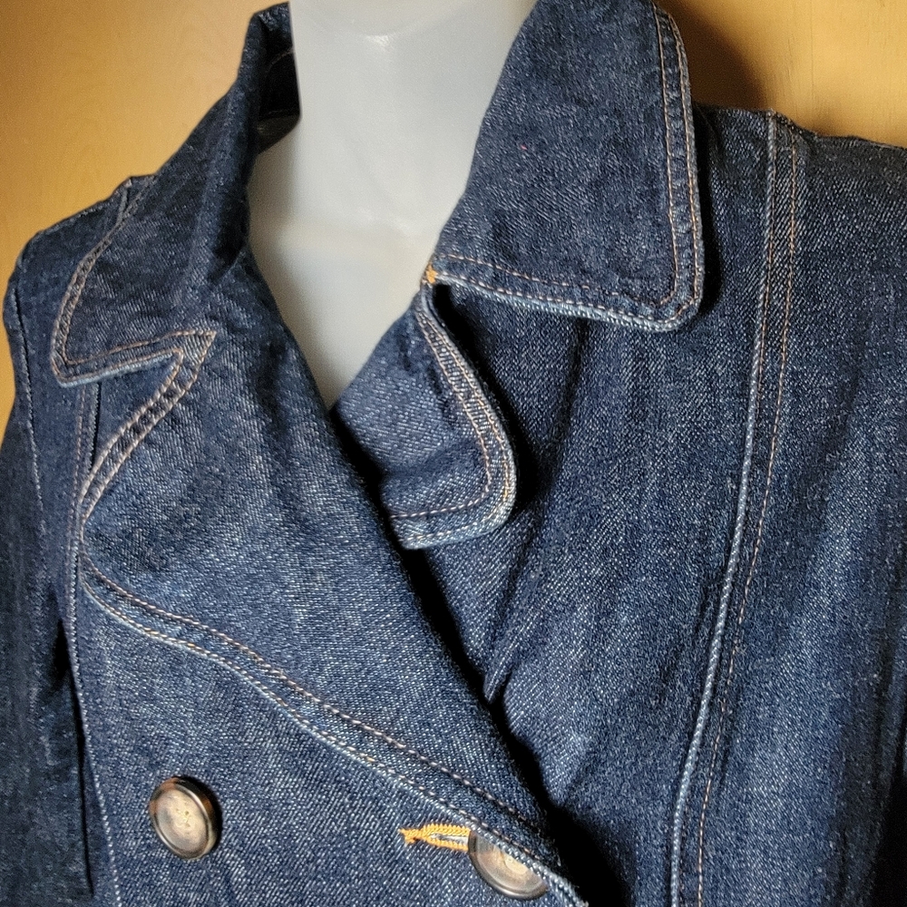 Old Navy Y2K Denim Trench Coat Duster Womens Small 2001 Jean Jacket - Picture 5 of 11